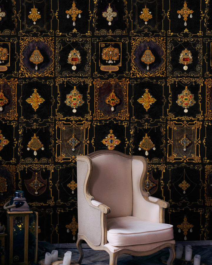 Anna'S Jewelry Wallpaper by Mind the Gap Designer Wallpaper THE WALLPAPER COLLECTABLES Textured Matte Made in Europe Paste the wall 3 rolls x 20.5 x 3.25 yards - Swanky Fabrics -