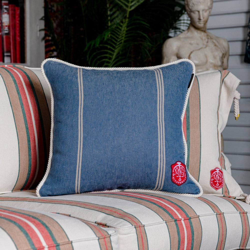 Mind The Gap Pillows KATALIN Stripe Cushion (LC40118) | LC40118 | SUNDANCE VILLA | 20 x 20 in | Blue, White | Fabric Carolina | https://www.fabriccarolina.com/