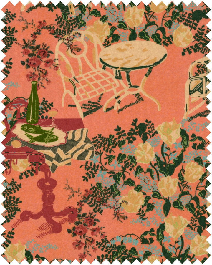 La Brasseria Salmon Velvet by Mind the Gap Designer Fabric LA DOLCE VITA 100% Cotton velvet Made in United Kingdom w 137 x l 69 cm / w 53.9 x l 27.2in 53.9in - Swanky Fabrics -