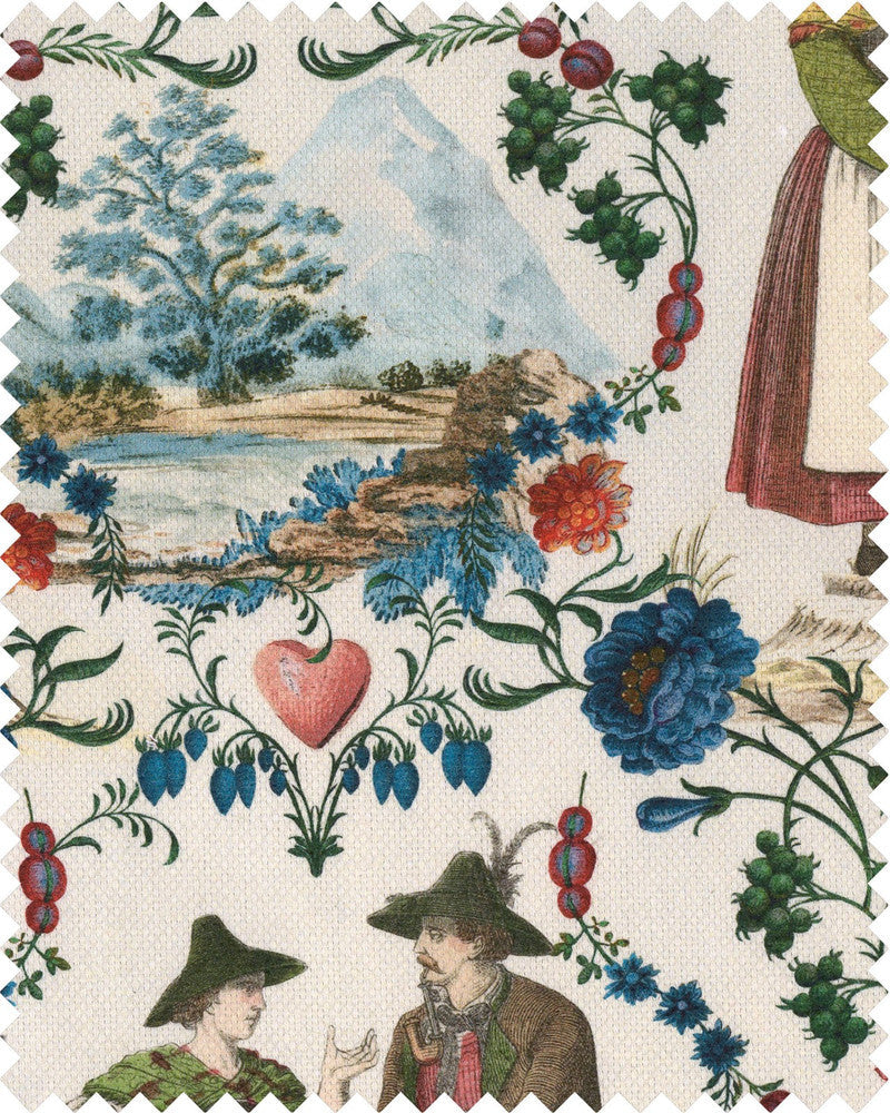 Landhausmode Fabric by Mind the Gap Designer Fabric TYROL APRES-SKI HOME COLLECTION 44% Linen, 56% Cotton Made in United Kingdom W 34.5cm x L 46cm / W 13.5in x L 18.1in 55.1in - Swanky Fabrics -