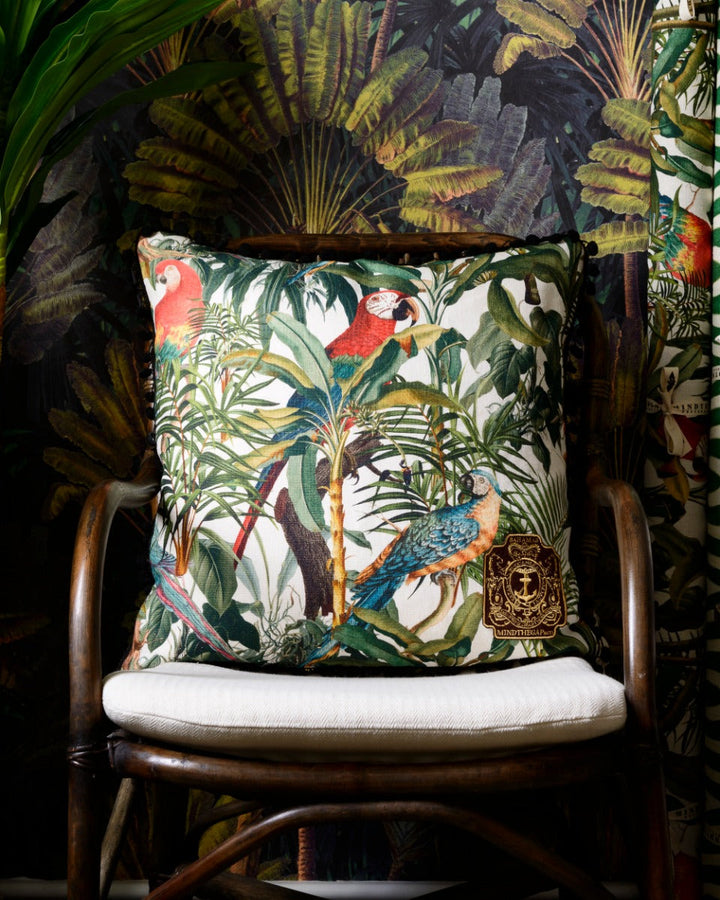 Parrots Of Brasil linen pillow by Mind the Gap (LC40017), view 4