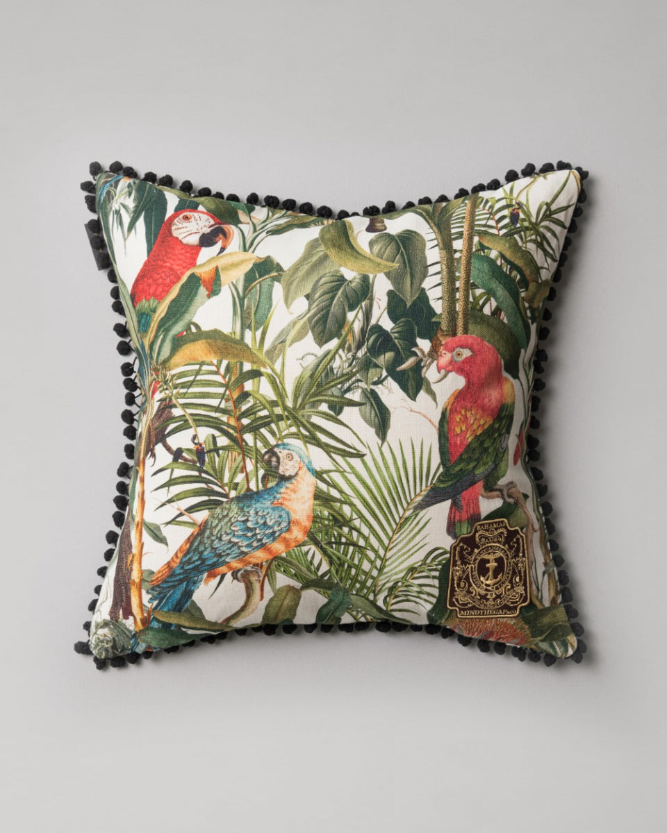 Parrots Of Brasil linen pillow by Mind the Gap (LC40017), front