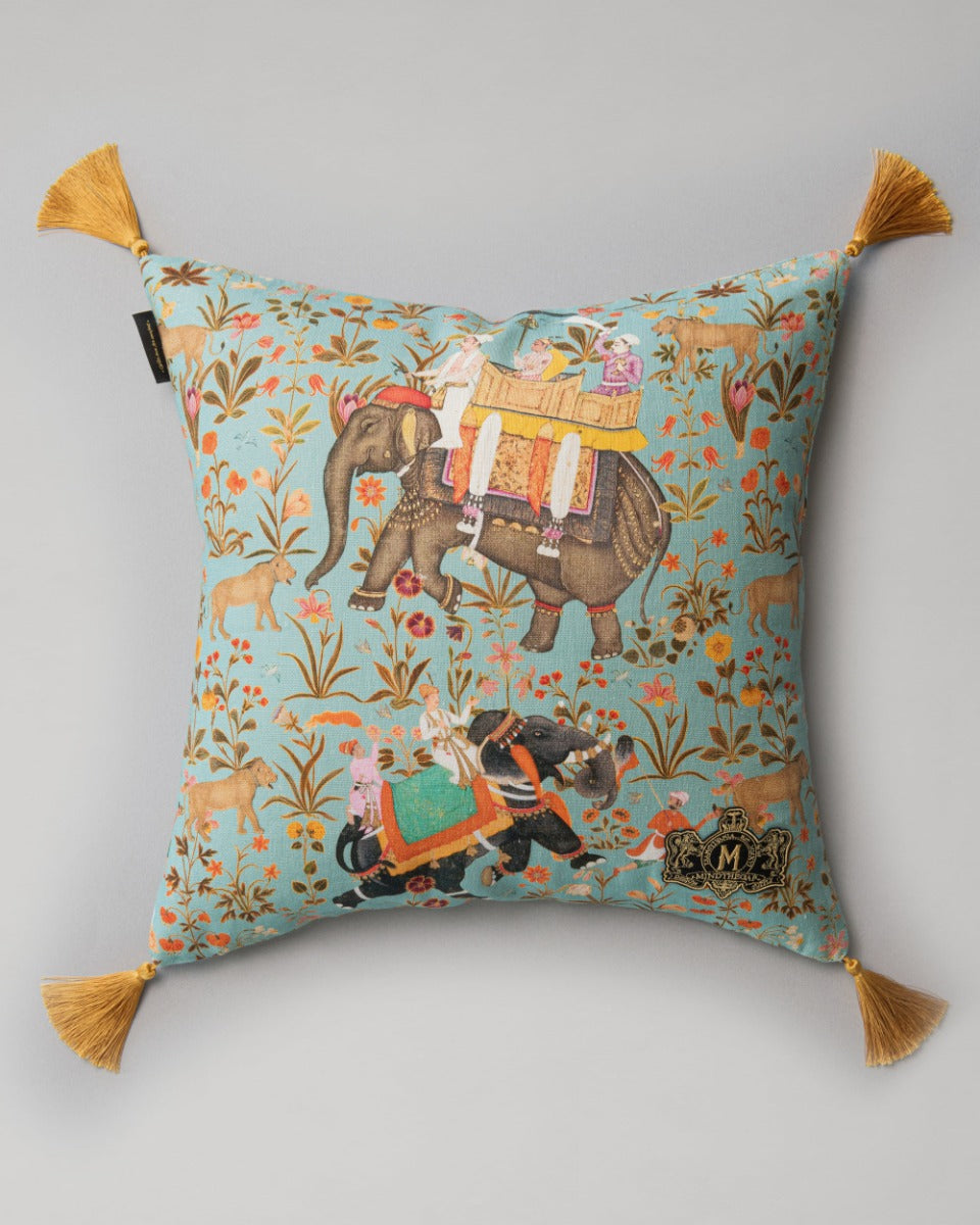Hindustan Aquamarine linen pillow by Mind the Gap (LC40022), view 2