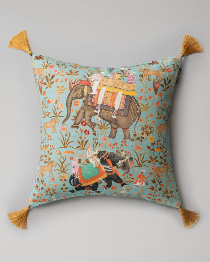 Hindustan Aquamarine linen pillow by Mind the Gap (LC40022), front