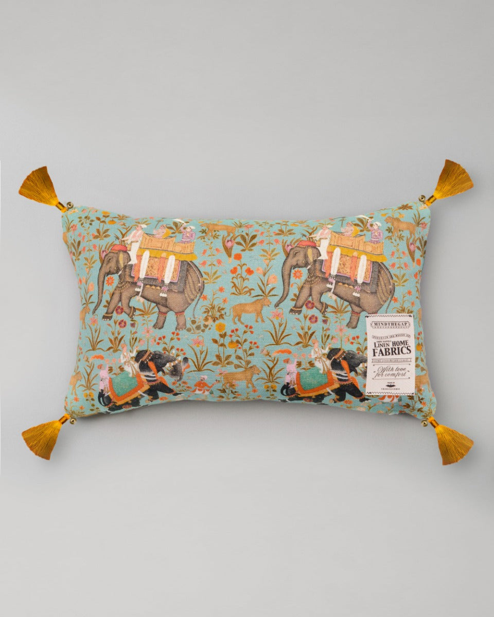 Hindustan Aquamarine linen pillow by Mind the Gap (LC40023), front