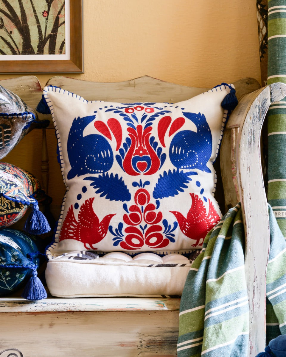 Folk Embroidery linen embroidered pillow by Mind the Gap (LC40080), view 7