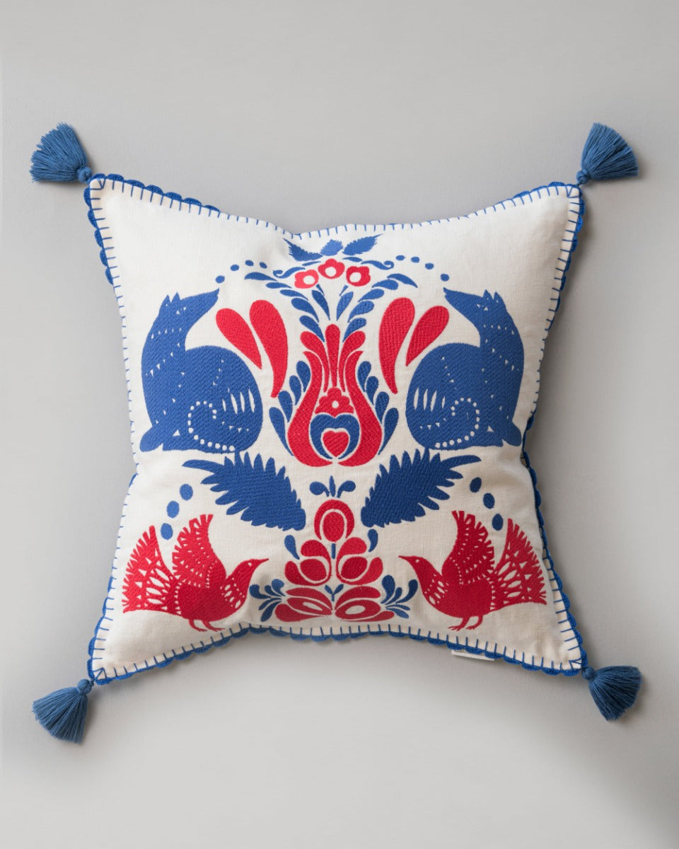 Folk Embroidery linen embroidered pillow by Mind the Gap (LC40080), front