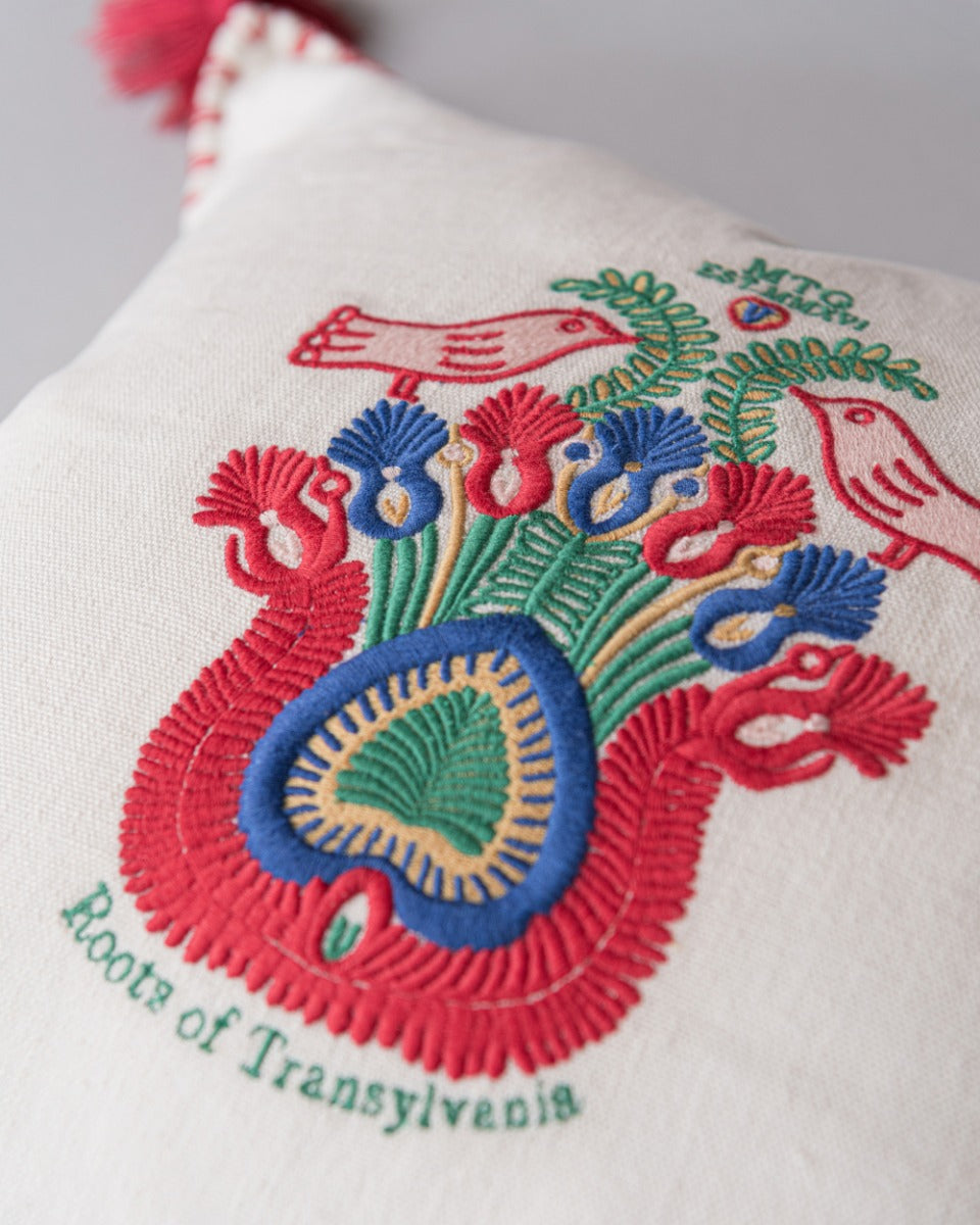 Roots of Transylvania linen embroidered pillow by Mind the Gap (LC40082), embroidery detail