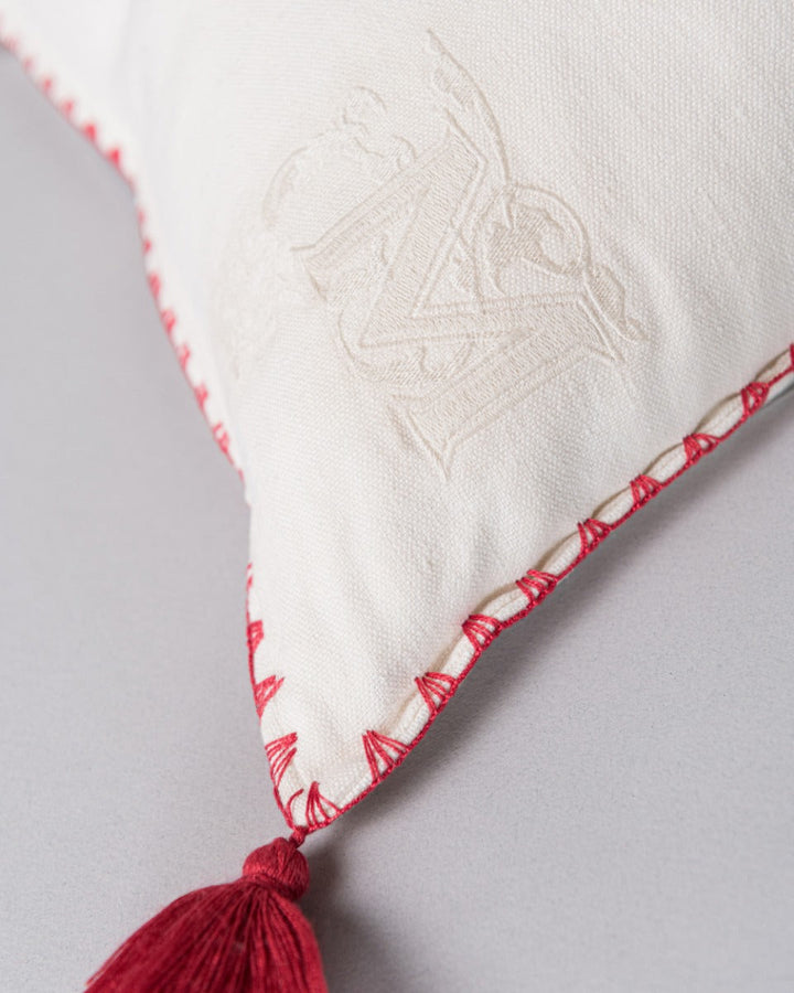 Roots of Transylvania linen embroidered pillow by Mind the Gap (LC40082), tassel detail