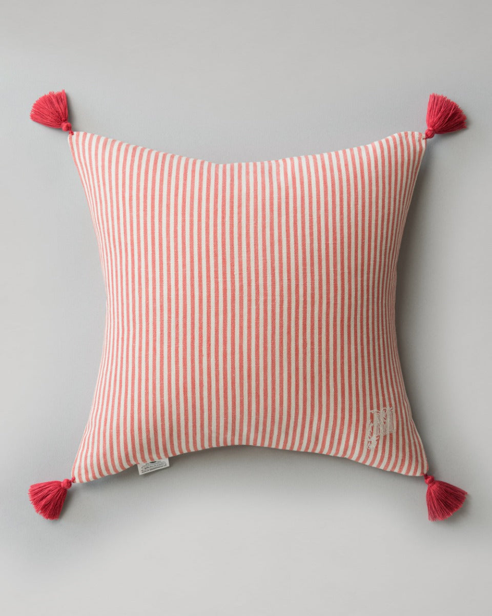 Rhubarb Stripe heavy linen pillow by Mind the Gap (LC40097), front