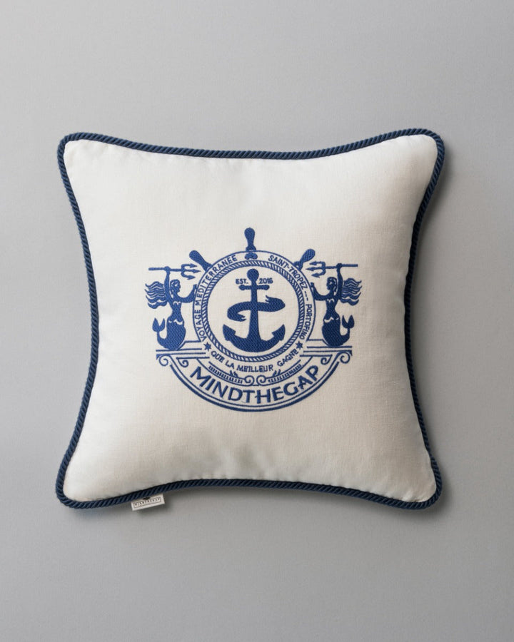Voyage linen embroidered pillow by Mind the Gap (LC40105), front