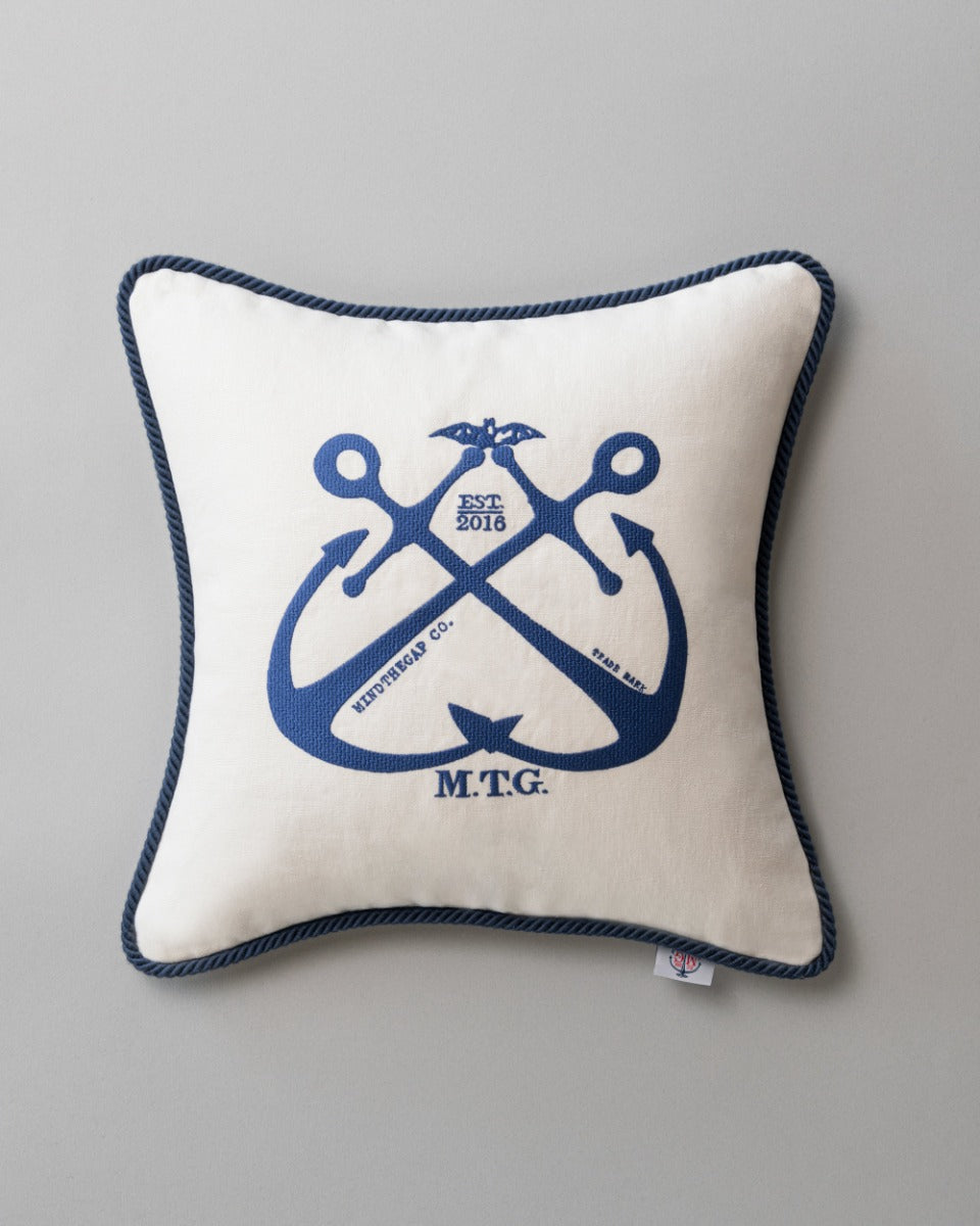 Vintage Anchors linen embroidered pillow by Mind the Gap (LC40106), front