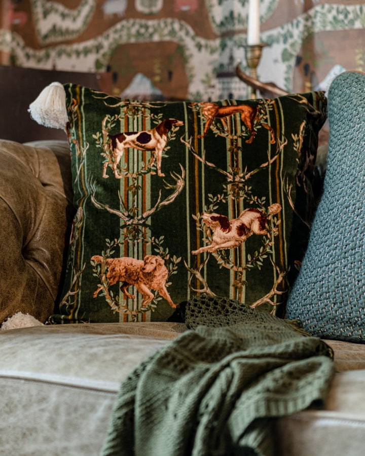 Mountain Dogs Cypress Green velvet pillow by Mind the Gap (LC40180), view 6