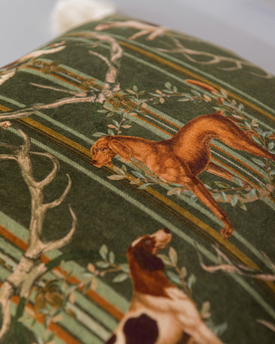 Mountain Dogs Cypress Green velvet pillow by Mind the Gap (LC40180), view 4