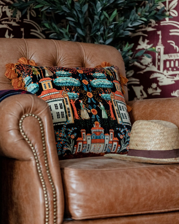 Tales Of Tyrol Peat Black velvet pillow by Mind the Gap (LC40194), view 5