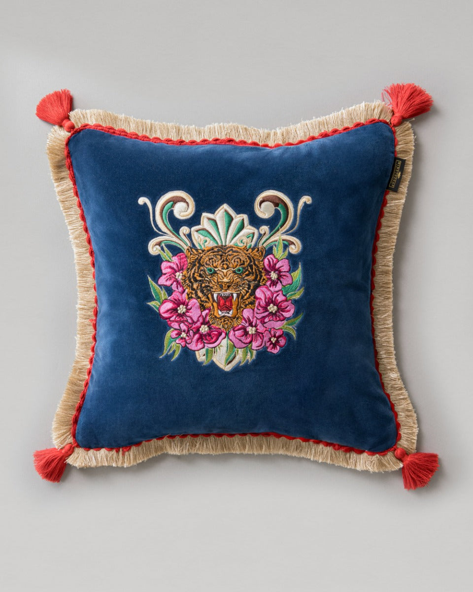 Roarrr embroidered velvet pillow by Mind the Gap (LC40212), front