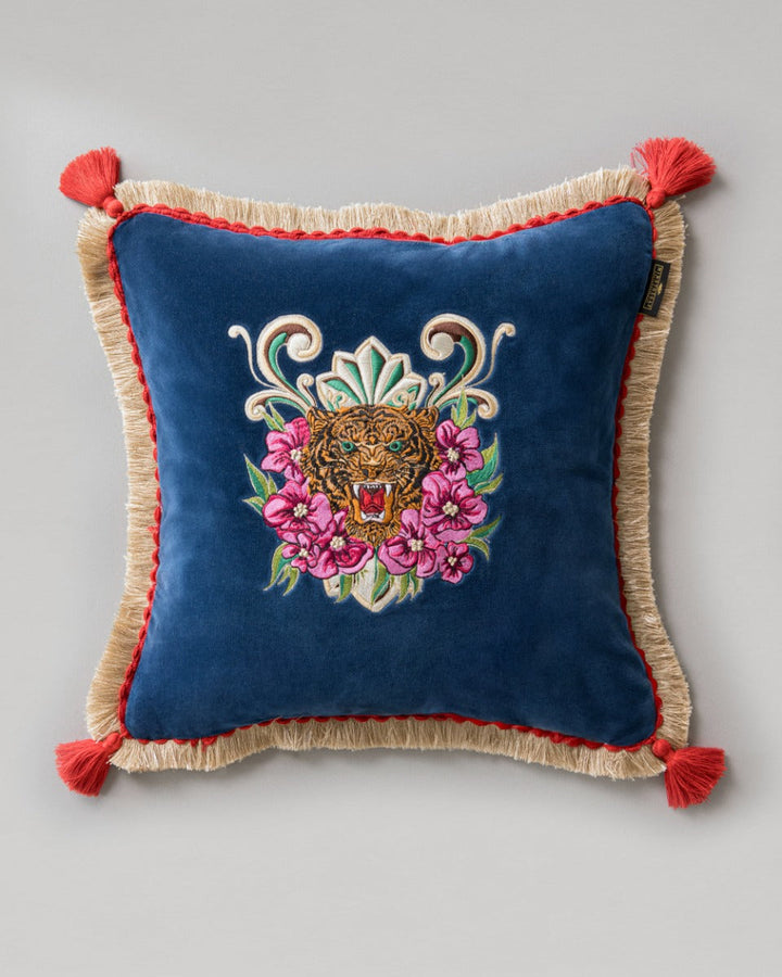 Roarrr embroidered velvet pillow by Mind the Gap (LC40212), front
