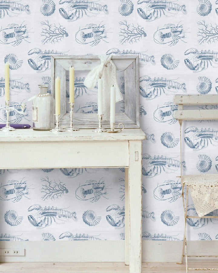 Lobster Blue Premium Wallpaper by Mind the Gap Designer Wallpaper WALLPAPER DESIGNER COLLECTION Non-woven Made in Europe Paste the wall 3 rolls x 20.5 x 3.25 yards - Swanky Fabrics -