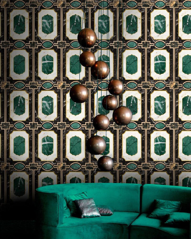 Waldorf Emerald Wallpaper by Mind the Gap Designer Wallpaper THE WALLPAPER COLLECTABLES Satin Matte Made in Europe Paste the wall 3 rolls x 20.5 x 3.25 yards - Swanky Fabrics -