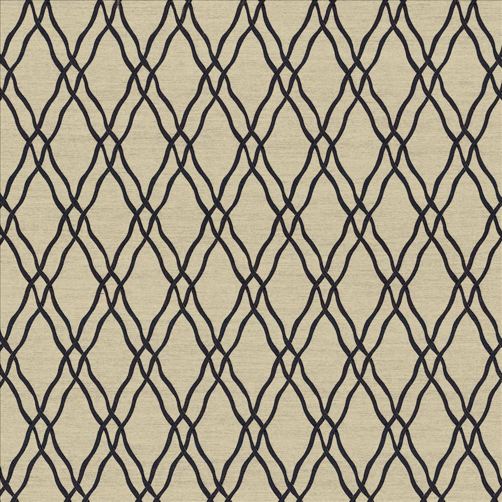 Meander Trellis Black by Kasmir Designer Fabric 5067 100% Polyester CHINA 15,000 Wyzenbeek Double Rubs Horizontal: 3 4/8 inches and Vertical: 7 6/8 inches 56 - 57 - Swanky Fabrics -