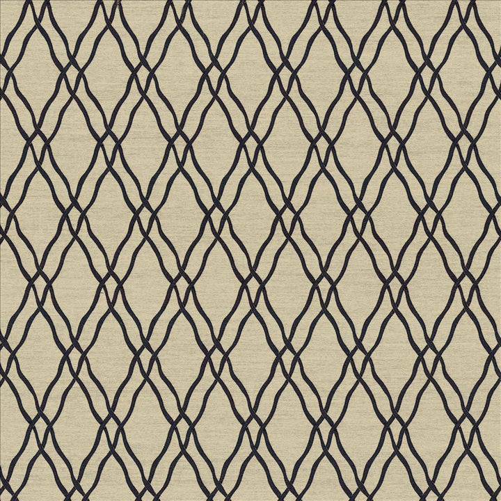 Meander Trellis Black by Kasmir Designer Fabric 5067 100% Polyester CHINA 15,000 Wyzenbeek Double Rubs Horizontal: 3 4/8 inches and Vertical: 7 6/8 inches 56 - 57 - Swanky Fabrics -