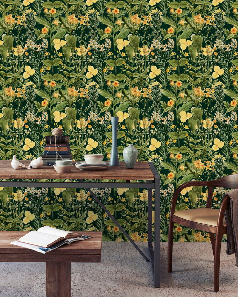Mind The Gap Wallpaper MIMULUS Anthracite Wallpaper (WP20322) | WP20322 | THE WALLPAPER COLLECTABLES | 3 rolls x 20.5 x 118.1 in | 0.52m / 20.5in | 3m / 118in | 4.65mp | 60cm / 23.6in | Green, Yellow | Textured Matte | Paste the wall | 3-rolls in a box | Fabric Carolina | https://www.fabriccarolina.com/