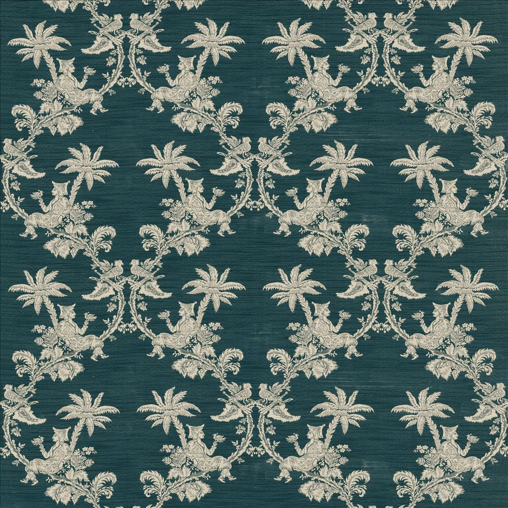 Ming Garden Prussian by Kasmir Designer Fabric 1436 66% Rayon 34% Polyester USA 42,000 Wyzenbeek Double Rubs Horizontal: 27 inches and Vertical: 26 6/8 inches 55 - 56 - Swanky Fabrics -