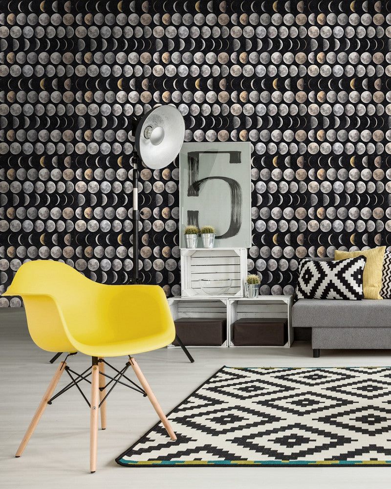 Moon Phases Premium Wallpaper by Mind the Gap Designer Wallpaper WALLPAPER DESIGNER COLLECTION Non-woven Made in Europe Paste the wall 3 rolls x 20.5 x 3.25 yards - Swanky Fabrics -