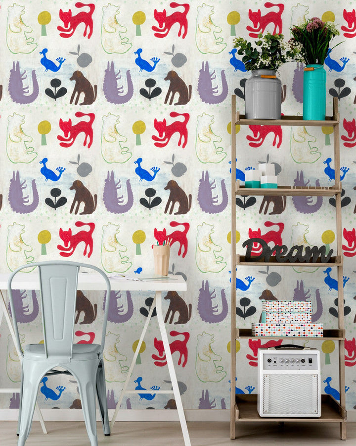 Mind The Gap Wallpaper MR BOYDâ€™S ANIMALS (WP20275) | WP20275 | THE SUGARBOO COLLECTION | 3 rolls x 20.5 x 118.1 in | 0.52m / 20.5in | 3m / 118in | 4.65mp | 60cm / 23.6in | Blue, Purple, Red, White | Non-woven | Paste the wall | 3-rolls in a box | Fabric Carolina | https://www.fabriccarolina.com/