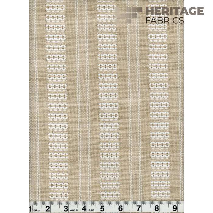 Mykonos French Vanilla by Heritage Fabric - 100% Polyester India Horizontal: 3 and Vertical: 0.5 54" - Fabric Carolina -