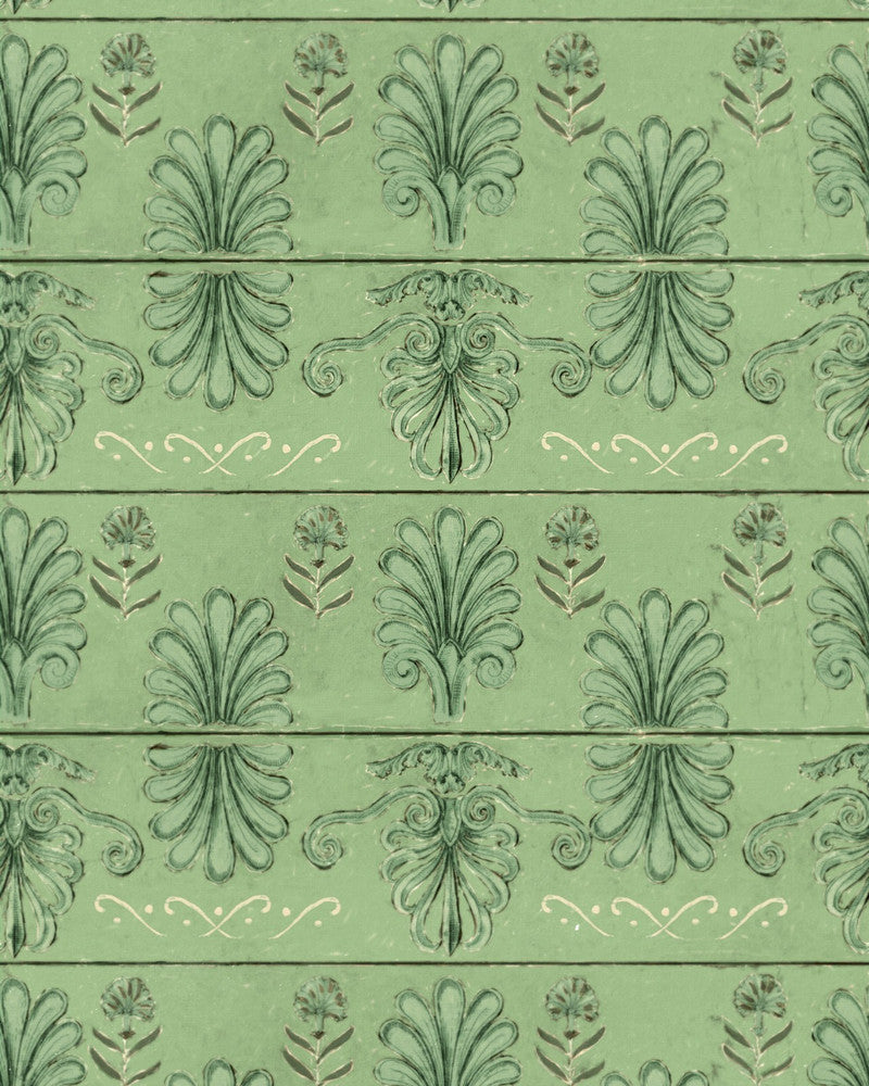 Mind The Gap Wallpaper MYKONOS VILLA MOTIF Island Green Wallpaper (WP30040) | WP30040 | SUNDANCE VILLA | 1 roll x 20.5 x 393.7 in | 0.52m / 20.5in | 10m / 393.7in | 5.20mp | 56.5cm / 22.2in | Green, Taupe | Satin Matte | Paste the wall | 1-roll in a box | Fabric Carolina | https://www.fabriccarolina.com/
