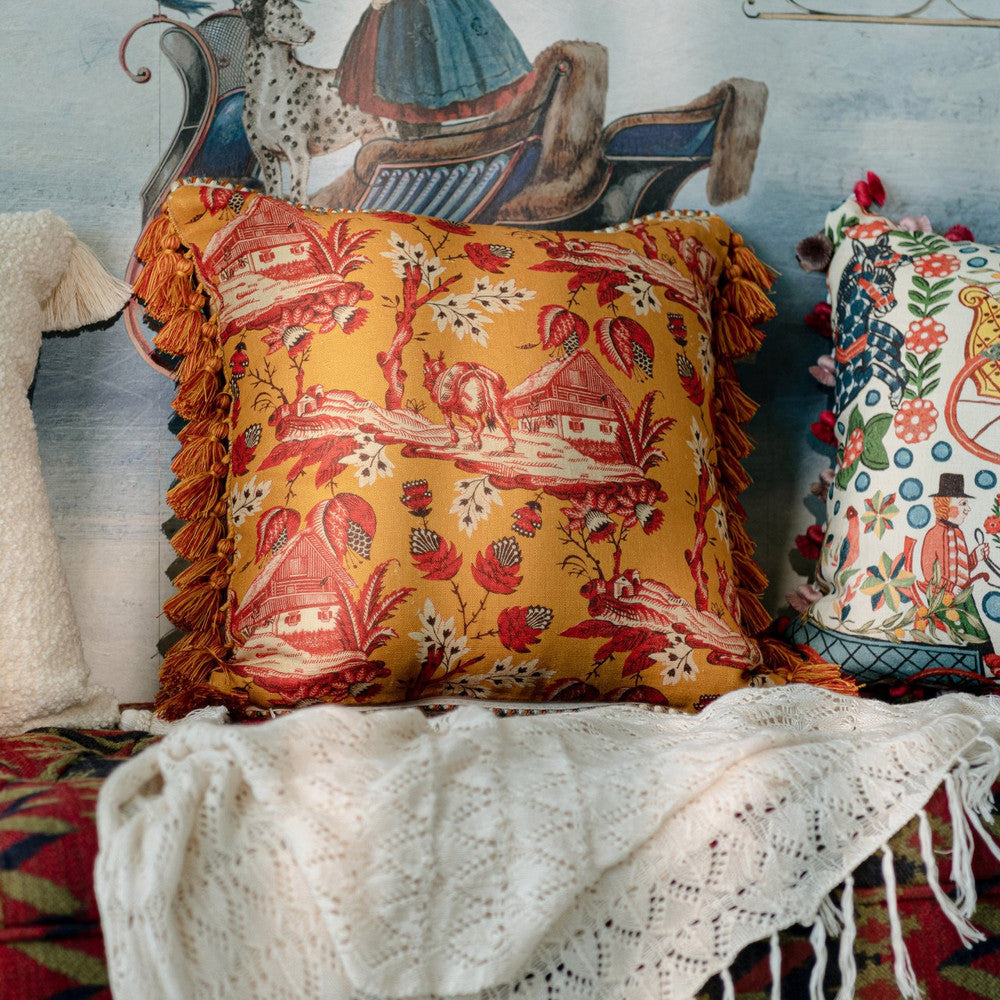 Mind The Gap Pillows NAMLOS Cushion (LC40186) | LC40186 | TYROL APRES-SKI HOME COLLECTION | 20 x 20 in | Ochre, Orange, Red, Taupe | Fabric Carolina | https://www.fabriccarolina.com/