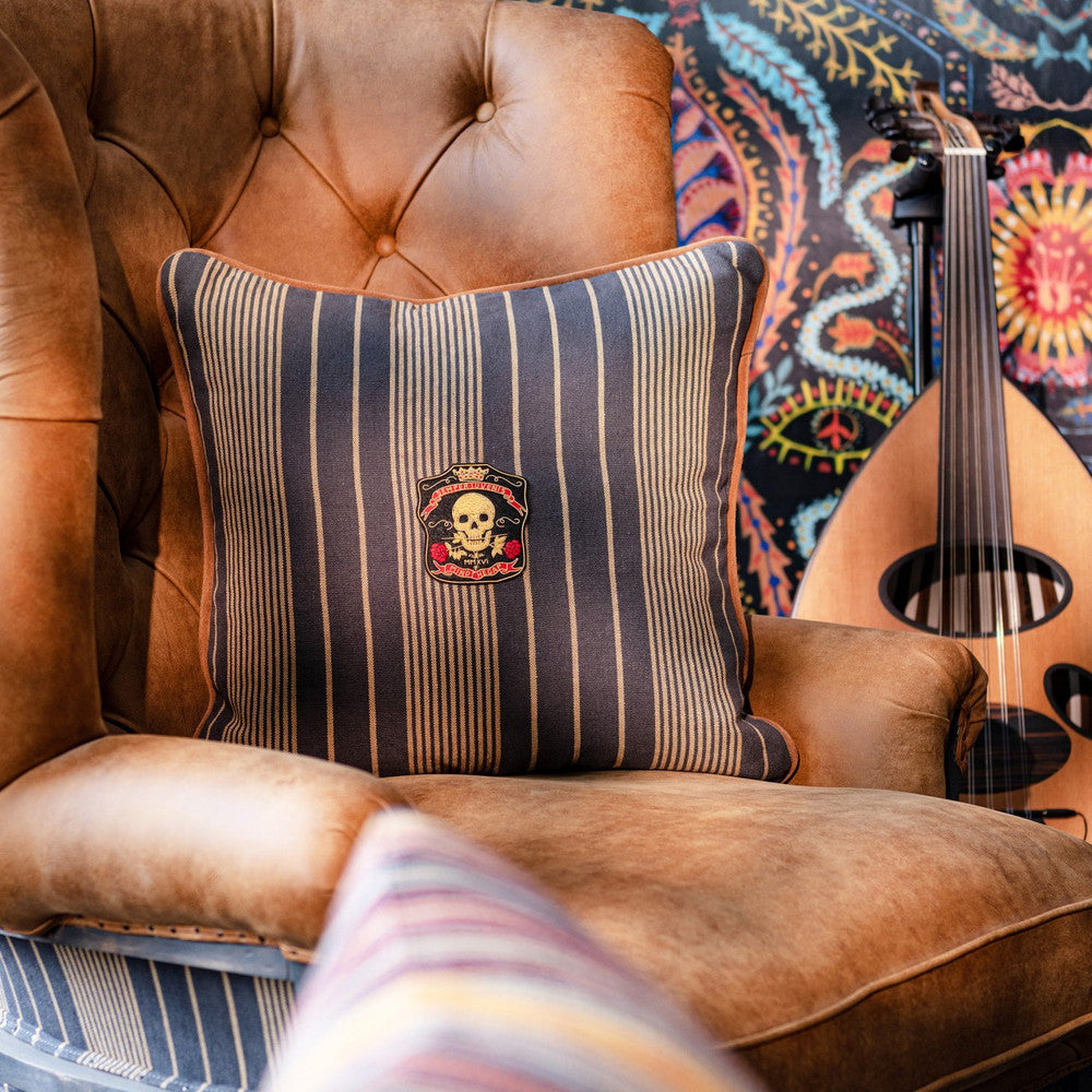 Mind The Gap Pillows NEWPORT STRIPES Cushion (LC40162) | LC40162 | WOODSTOCK '69 LIFESTYLE COLLECTION | 20 x 20 in | Gunmetal Grey, Taupe | Fabric Carolina | https://www.fabriccarolina.com/