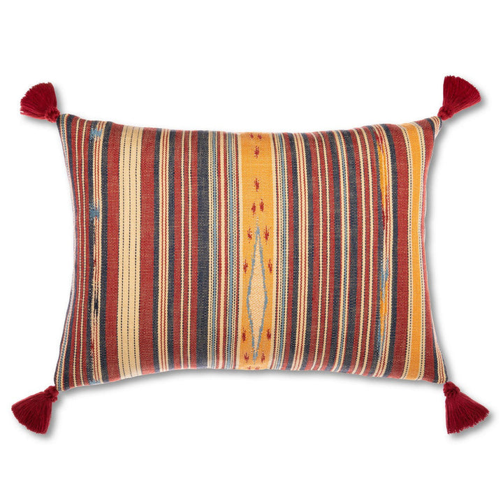 Neyshabour Cushion by Mind the Gap Designer Pillow WOODSTOCK '69 LIFESTYLE COLLECTION 64% Cotton, 27% Viscose, 9% Linen Made in Romania Red tassels 27,6 x 19,6 in - Swanky Fabrics -