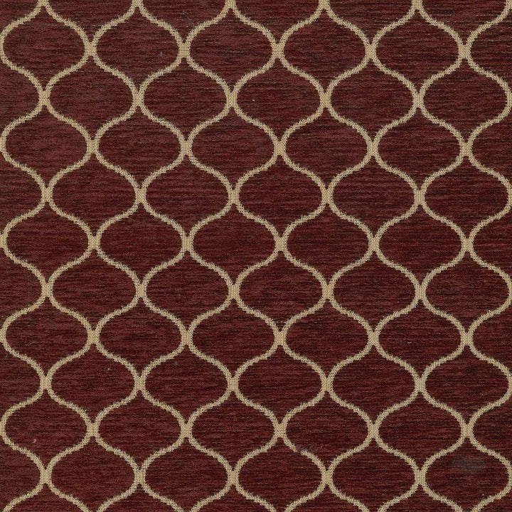 Ogee Trellis Crimson  by Kasmir Designer Fabric 5071 100% Polyester
 CHINA 25,000 Wyzenbeek Double Rubs Horizontal: 1 6/8 inches and Vertical: 1 6/8 inches 56  - Swanky Fabrics -