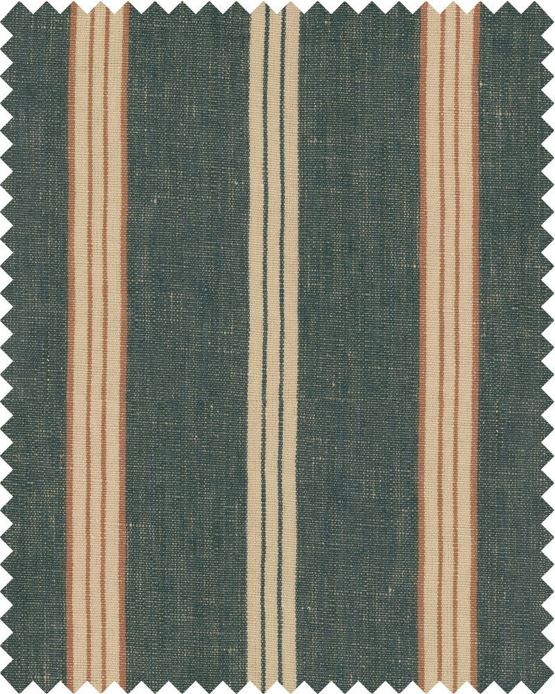 Mind The Gap Fabric OREGON STRIPES Denim Washed Linen (FB00086) | FB00086 | WOODSTOCK '69 LIFESTYLE COLLECTION | Grey, Red | Fabric Carolina | https://www.fabriccarolina.com/