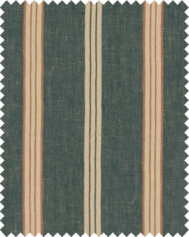 Mind The Gap Fabric OREGON STRIPES Denim Washed Linen (FB00086) | FB00086 | WOODSTOCK '69 LIFESTYLE COLLECTION | Grey, Red | Fabric Carolina | https://www.fabriccarolina.com/