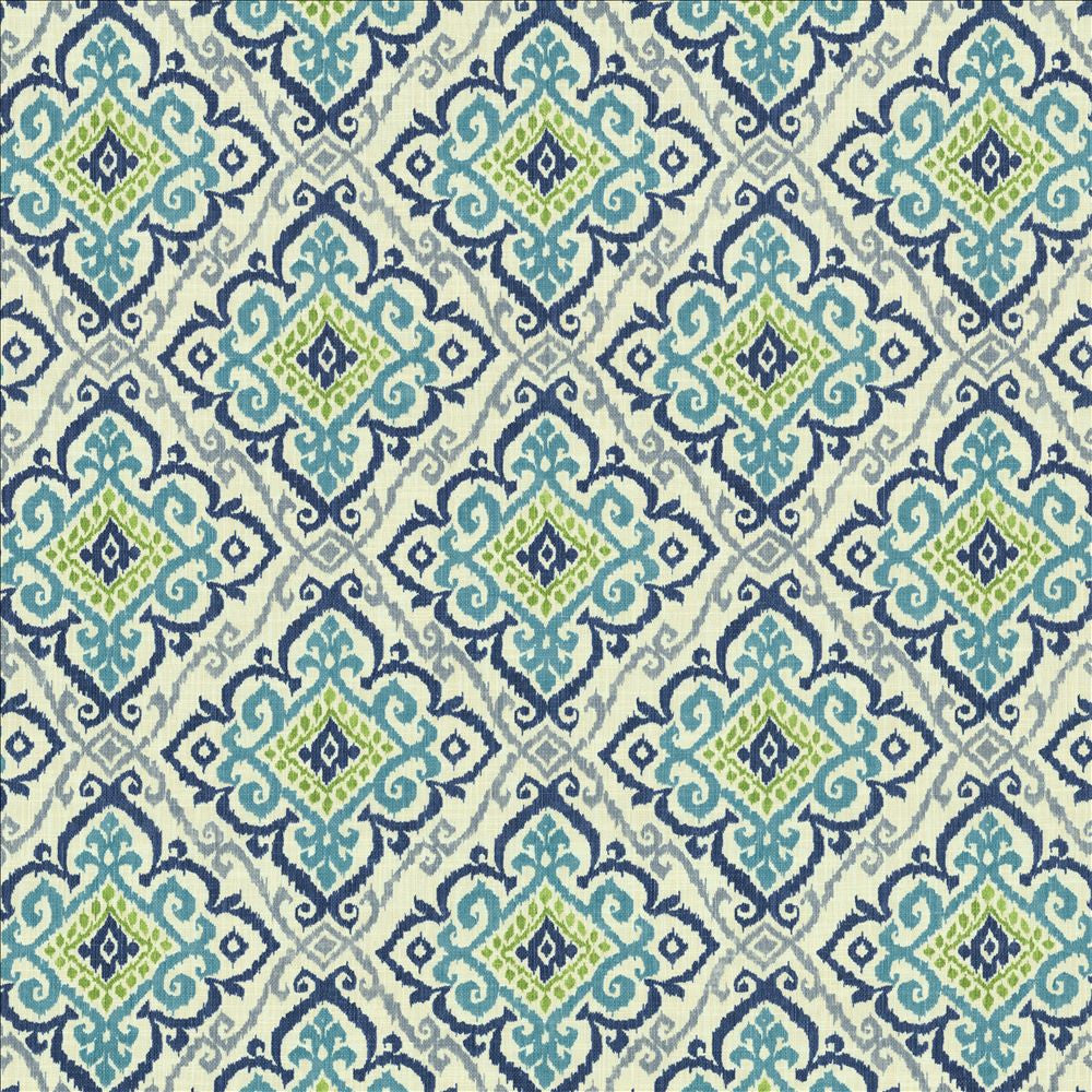 Oswego Capri Blue by Kasmir Designer Fabric 1453 75% Cotton
25% Linen
 PAKISTAN </p><p>Repeat: Horizontal: 13 4/8 inches and Vertical: 25 inches 55 - Swanky Fabrics -