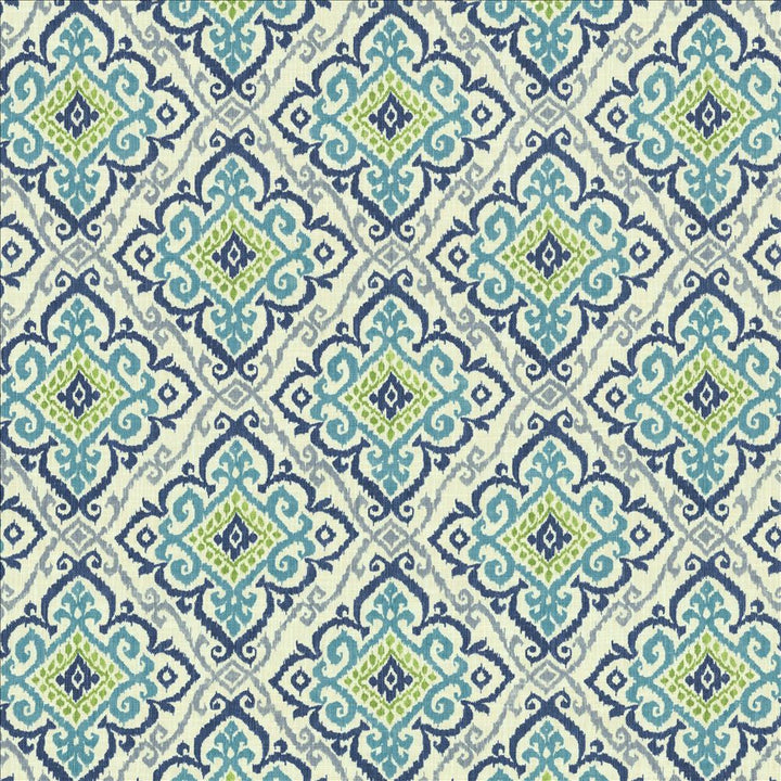 Oswego Capri Blue by Kasmir Designer Fabric 1453 75% Cotton
25% Linen
 PAKISTAN 20,000 Wyzenbeek Double Rubs </p><p>Repeat: Horizontal: 13 4/8 inches and Vertical: 25 inches 55 - Swanky Fabrics -
