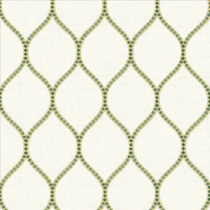 Overlay Teal by Kasmir Designer Fabric 1464 52% Cotton
26% Rayon
18% Polyester
4% Linen
 INDIA </p><p>Repeat: Horizontal: 4 2/8 inches and Vertical: 7 6/8 inches 54 - Swanky Fabrics -