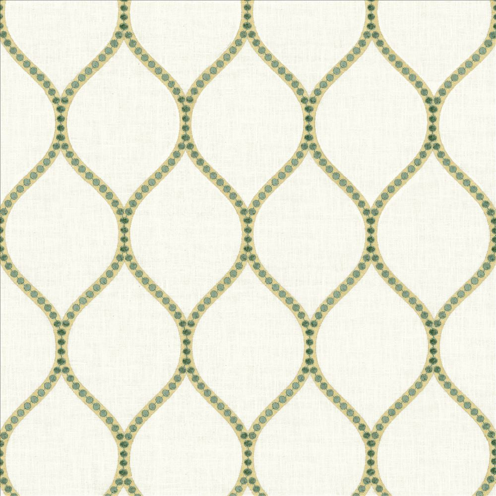 Overlay Teal by Kasmir Designer Fabric 1464 52% Cotton
26% Rayon
18% Polyester
4% Linen
 INDIA </p><p>Repeat: Horizontal: 4 2/8 inches and Vertical: 7 6/8 inches 54 - Swanky Fabrics -