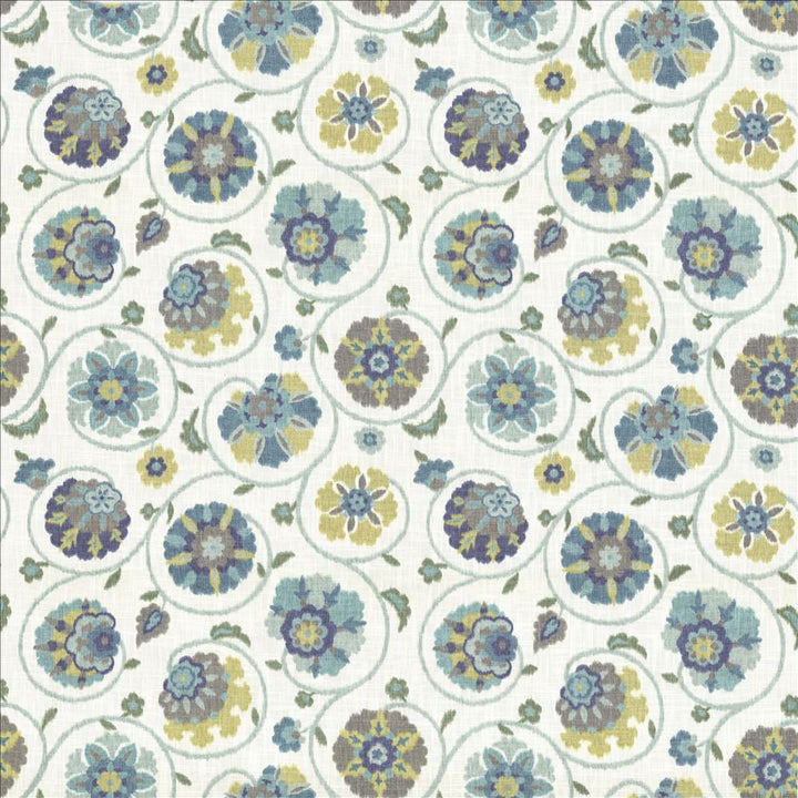 Palampore Garden Aquamarine by Kasmir Designer Fabric 5065 100% Cotton USA 15,000 Wyzenbeek Double Rubs Horizontal: 27 inches and Vertical: 27 inches 54 - Swanky Fabrics -