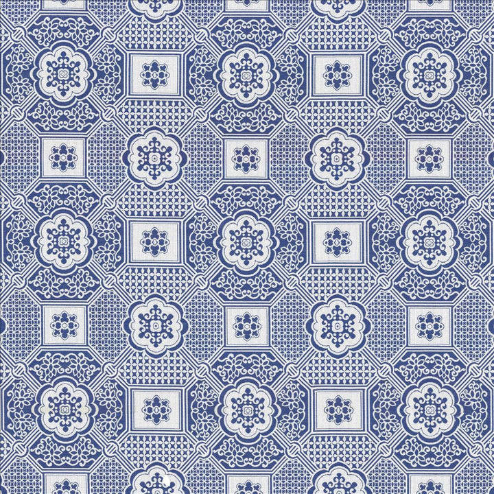 Palatial Maze Blue Jay by Kasmir Designer Fabric 5115 56% Polyester 41% Rayon 3% Flax USA 15,000 Wyzenbeek Double Rubs Horizontal: 13 inches and Vertical: 12 2/8 inches 54 - 55 - Swanky Fabrics -
