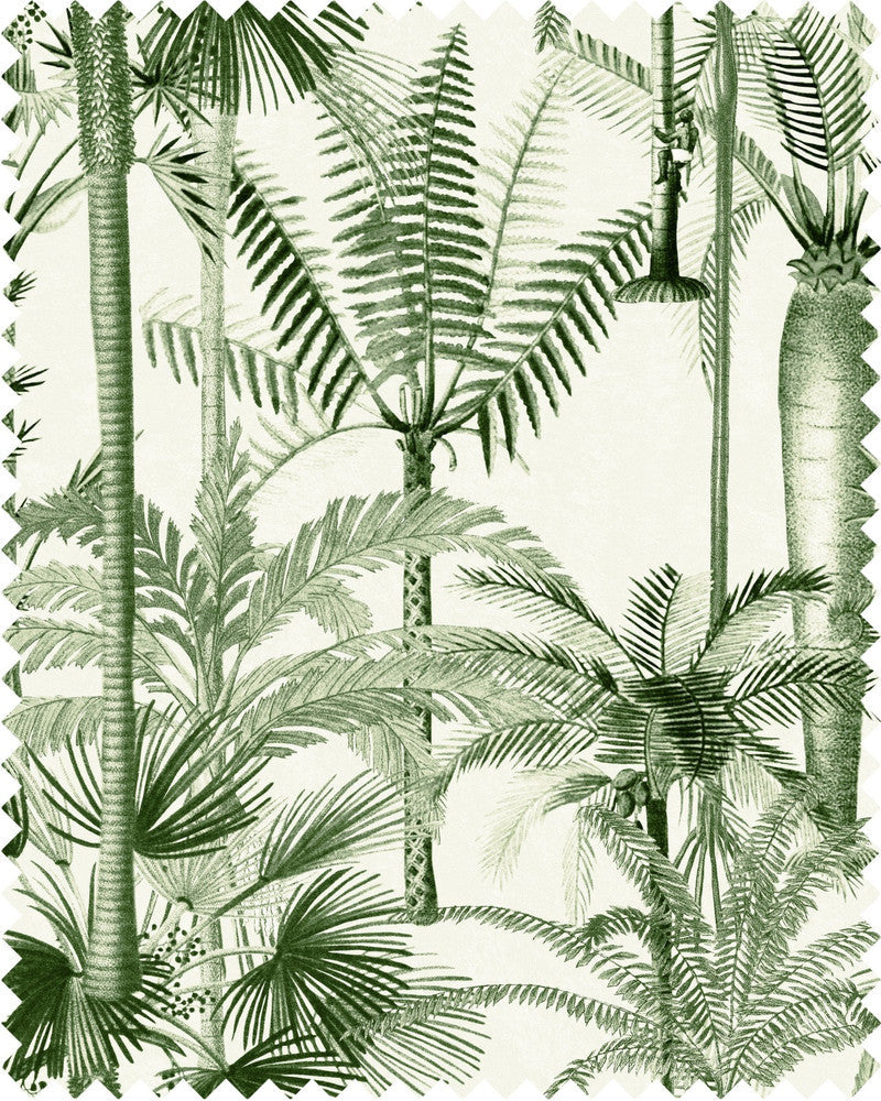 Mind The Gap Fabric PALMERA CUBANA Linen (FB00033) | FB00033 | THE TROPICAL COTTAGE | Green, White | Fabric Carolina | https://www.fabriccarolina.com/
