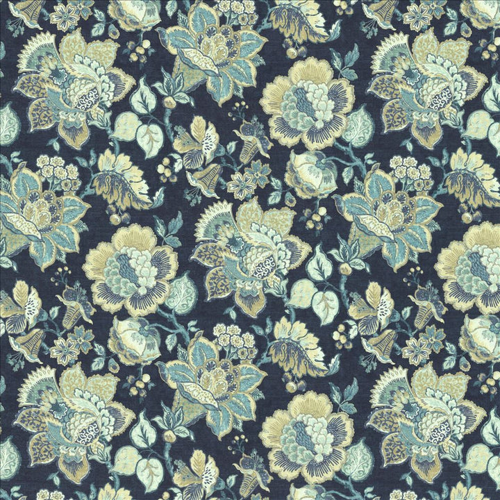 Parisian Park Indigo by Kasmir Designer Fabric 1454 100% Cotton
 SPAIN 30,000 Wyzenbeek Double Rubs </p><p>Repeat: Horizontal: 27 inches and Vertical: 27 inches 54 - Swanky Fabrics -
