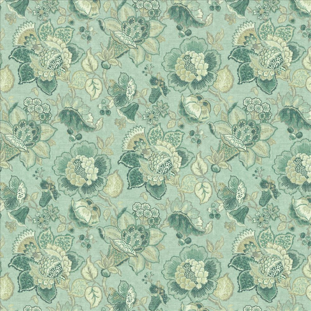 Parisian Park Seafoam by Kasmir Designer Fabric See sample 100% Cotton
 SPAIN 30,000 Wyzenbeek Double Rubs </p><p>Repeat: Horizontal: 27 inches and Vertical: 27 inches 54 - Swanky Fabrics -