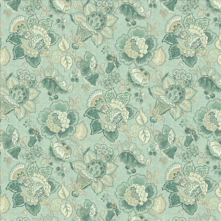 Parisian Park Seafoam by Kasmir Designer Fabric 1453 100% Cotton
 SPAIN 30,000 Wyzenbeek Double Rubs </p><p>Repeat: Horizontal: 27 inches and Vertical: 27 inches 54 - Swanky Fabrics -