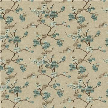 Picturesque Lagoon by Kasmir Designer Fabric 1450 73% Cotton 27% Polyester INDIA 15,000 Wyzenbeek Double Rubs H: 25 2/8 inches, V: 18 5/8 inches 54 - Swanky Fabrics - Kasmir