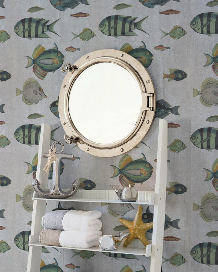 Mind The Gap Wallpaper POISSONS Grey Wallpaper (WP20182) | WP20182 | PREMIUM DESIGNER WALLPAPER COLLECTION | 3 rolls x 20.5 x 118.1 in | 0.52m / 20.5in | 3m / 118in | 4.65mp | 60cm / 23.6in | Blue, Green, Red, Taupe | Non-woven | Paste the wall | 3-rolls in a box | Fabric Carolina | https://www.fabriccarolina.com/