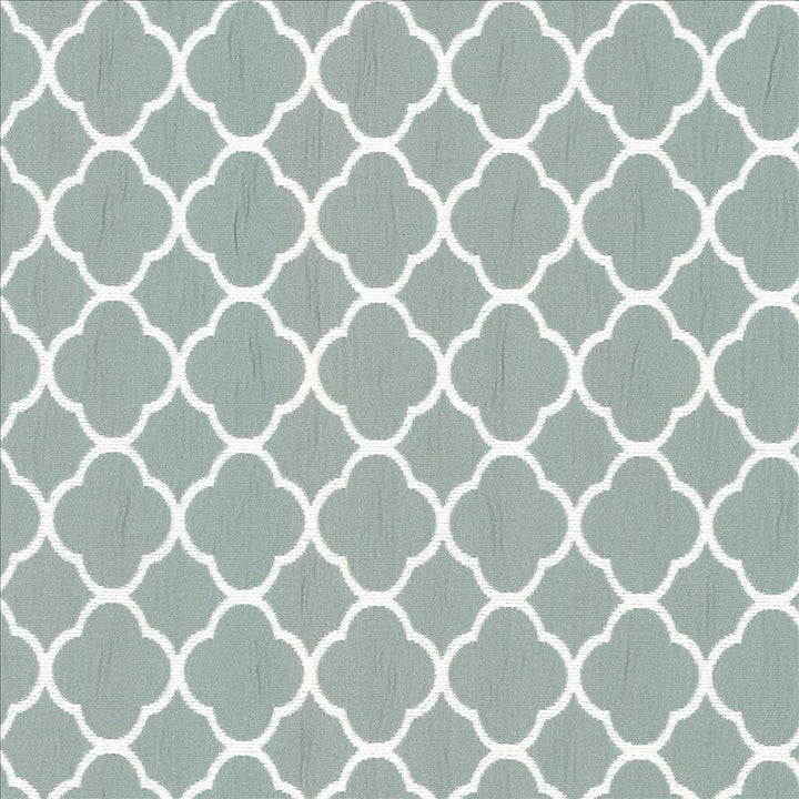 Quatrefoil Maze Spa by Kasmir Designer Fabric See sample 70% Cotton
30% Polyester
 CHINA 6,500 Wyzenbeek Double Rubs </p><p>Repeat: Horizontal: 1 6/8 inches and Vertical: 1 6/8 inches 54 - Swanky Fabrics -